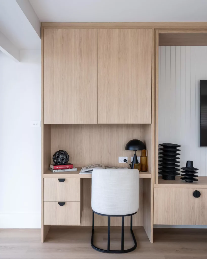 Custom cabinetry study space in an apartment renovation in Manly