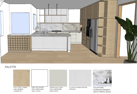 3d render and finish selection for kitchen design Sydney's Northern Beaches