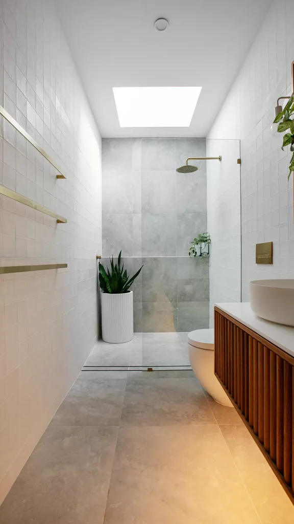 light and plant filled bathroom renovation on the northern beaches
