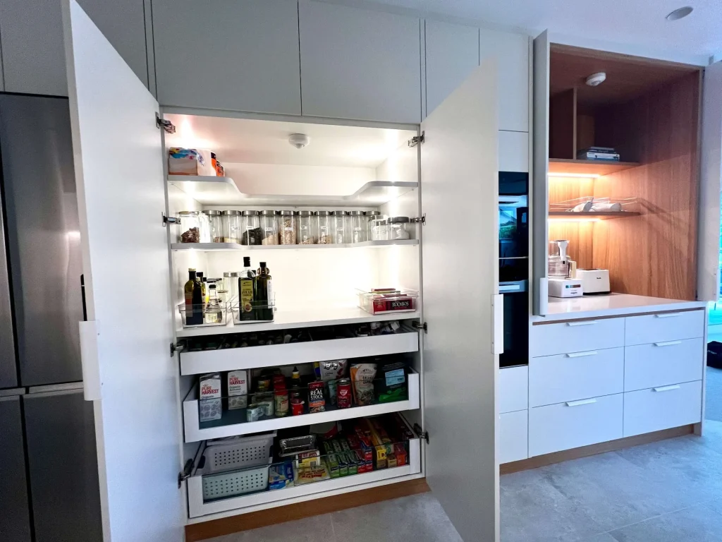 Clever pantry storage in a professionally designed kitchen in Turramurra, Sydney