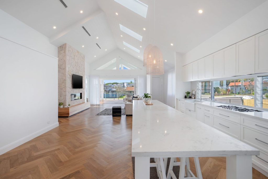 Modern coastal kitchen. Photo credit Midcoast Windows