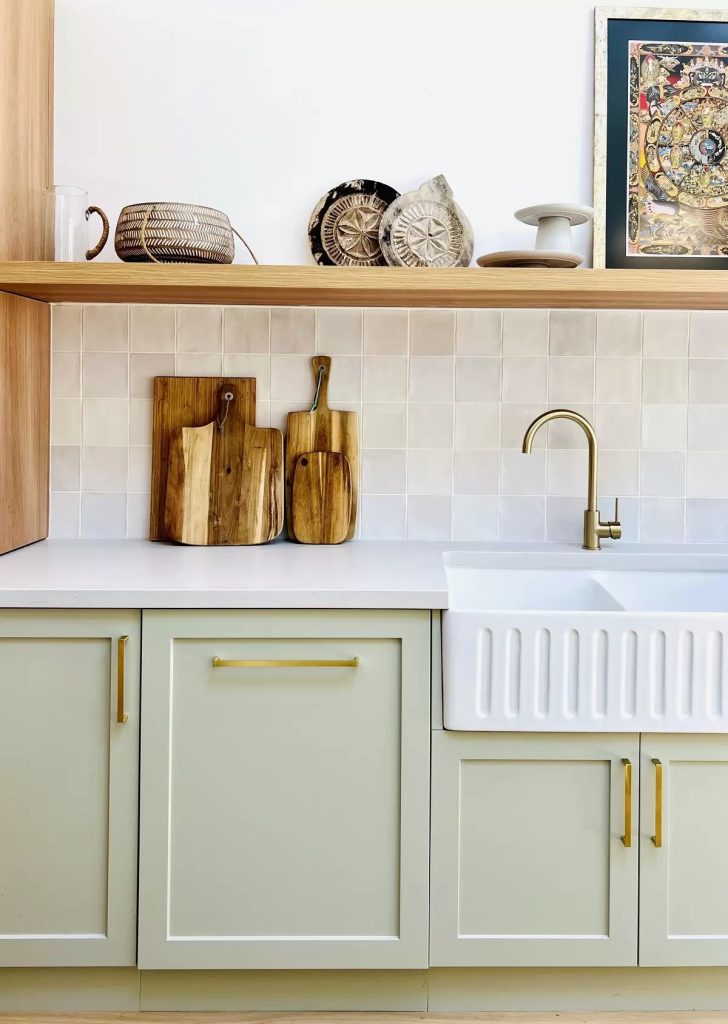 sage green shaker style cabinets