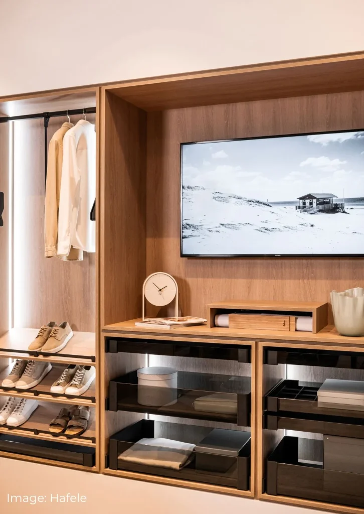 Luxury wardrobe organisational elements using the Conero range from Hafele