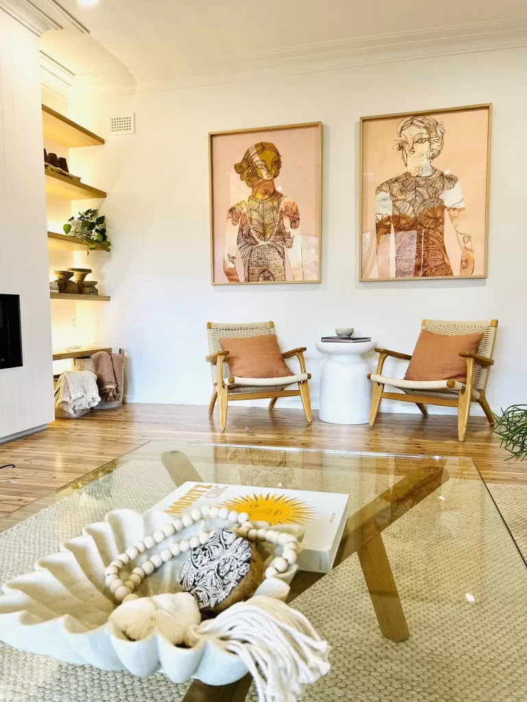 Styled Living Room including custom cabinetry in Forestville, Northern Beaches.