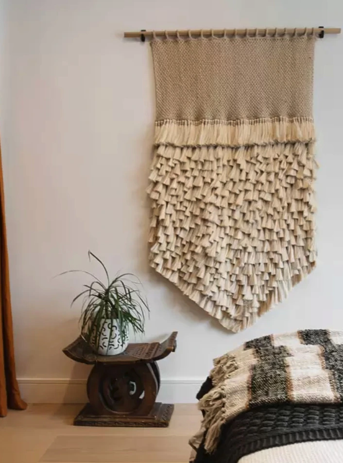 Textured wall hanging and styling elements in a bedroom in Manly Vale, Northern Beaches