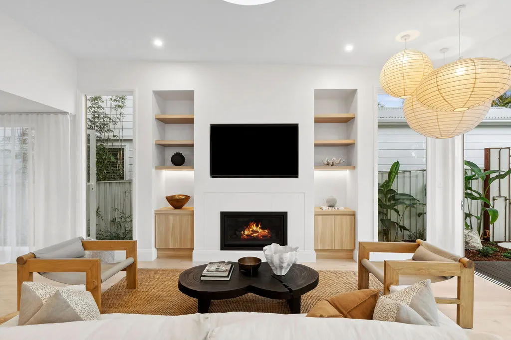 Coastal style living room in full home renovation in Collaroy