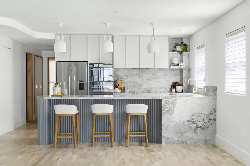 kitchen with light flooring in an apartment renovation in Dee Why