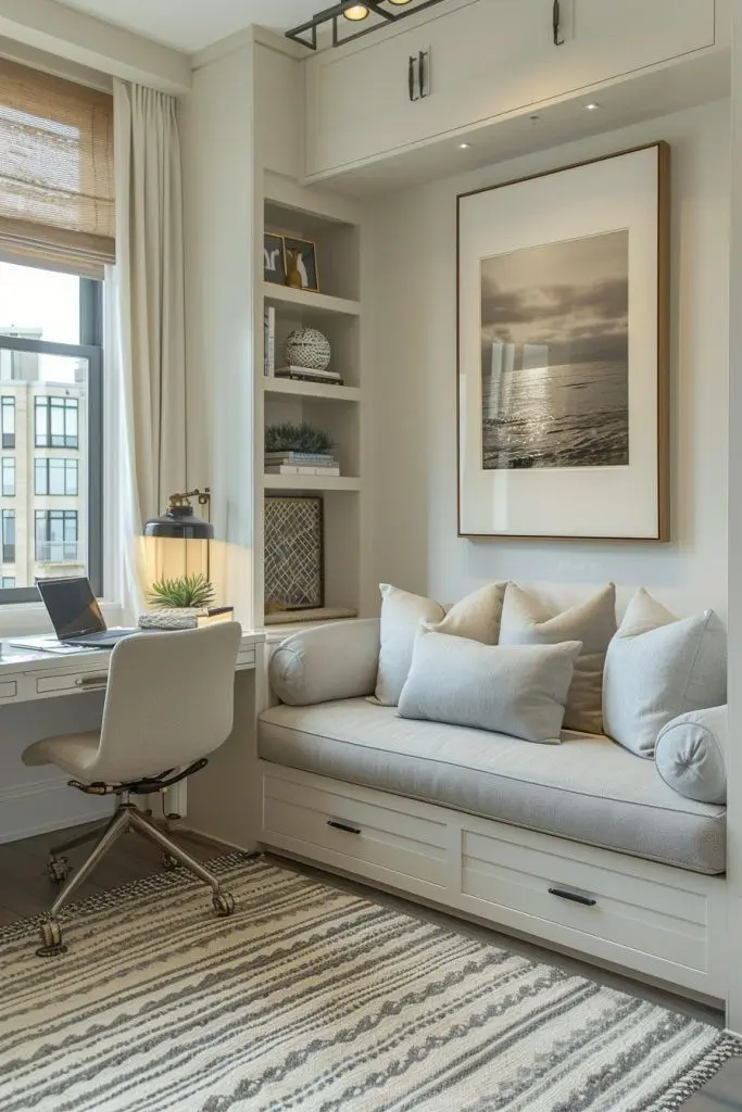 desk and day bed in a spare room